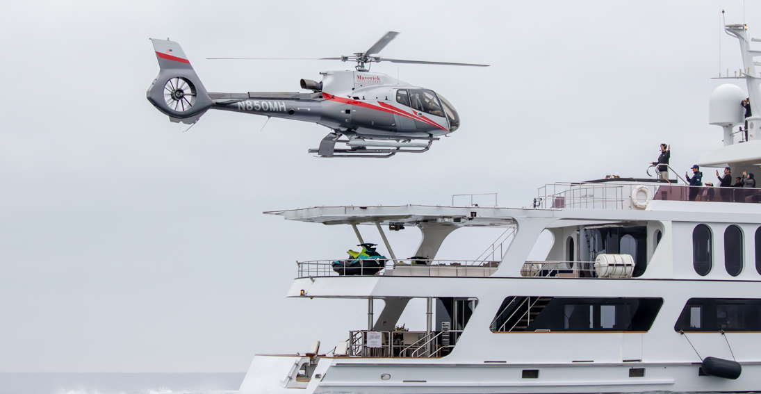 Maverick Helicopters HELI-YACHT experience with luxury yacht and helicopter