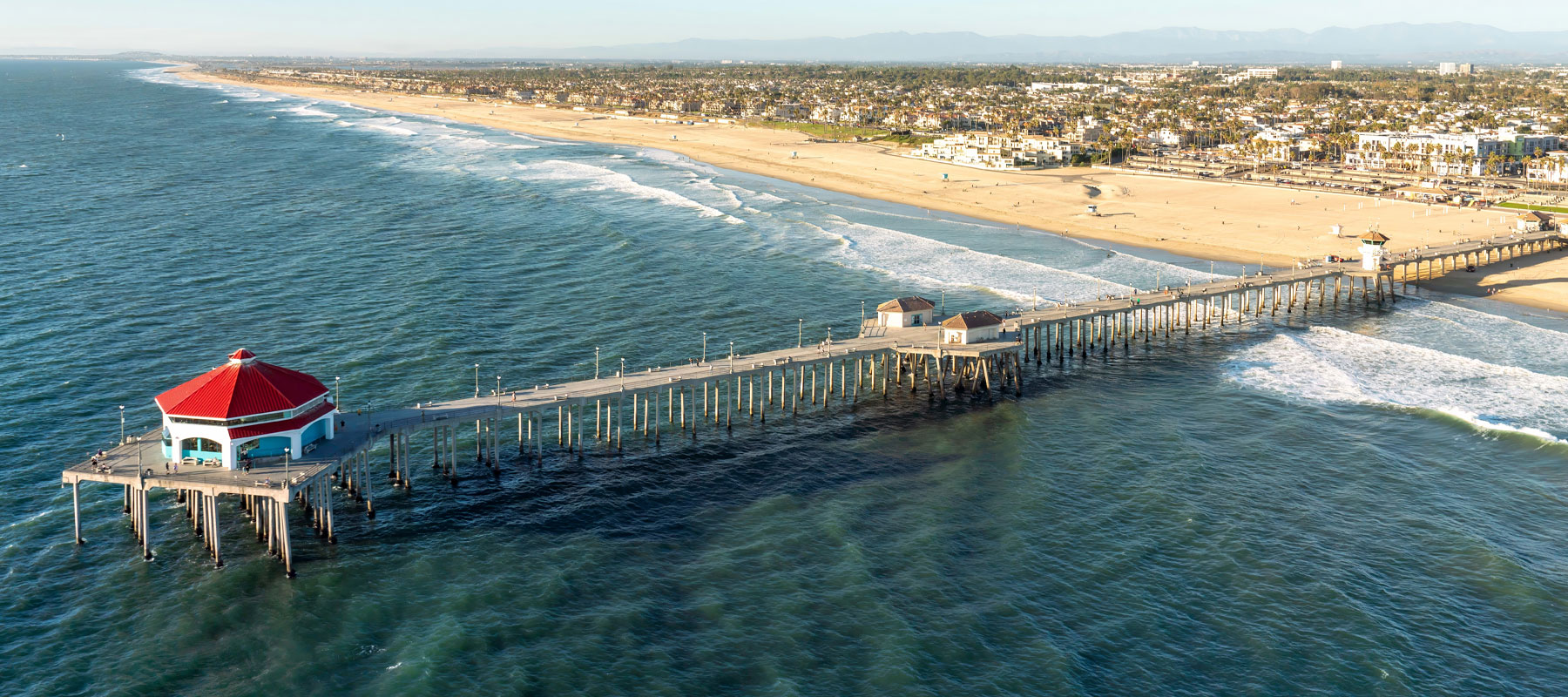 Aerial view of the iconic Huntington Beach Pier