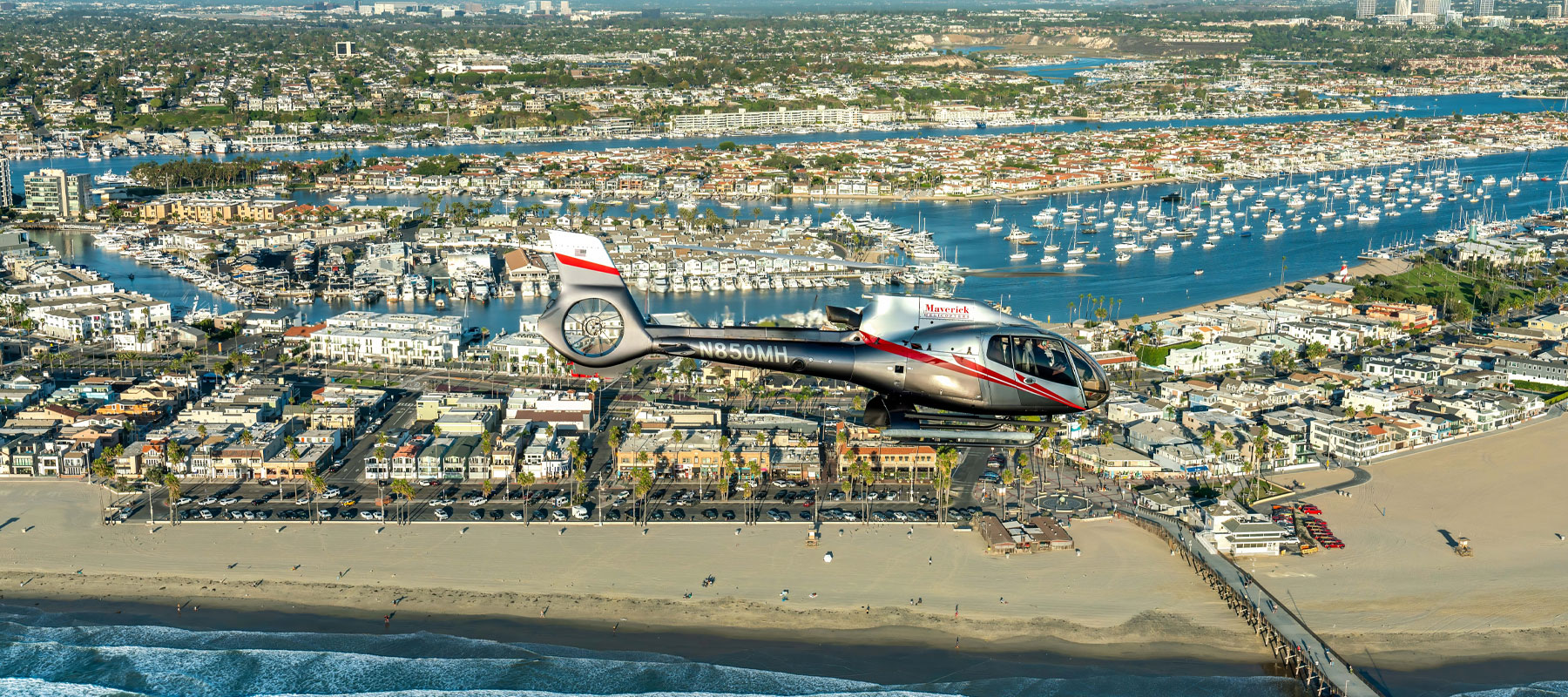 Maverick Helicopters flight over Newport Beach and Balboa Island