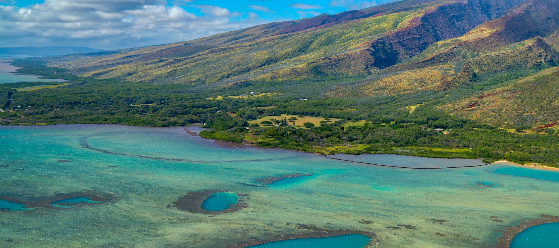 Ancient Hawaiian fishponds along the coast of Molokai
