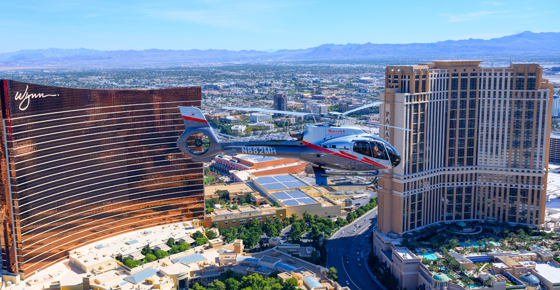 Daytime view of Wynn and Palazzo luxury resorts on the Las Vegas Strip