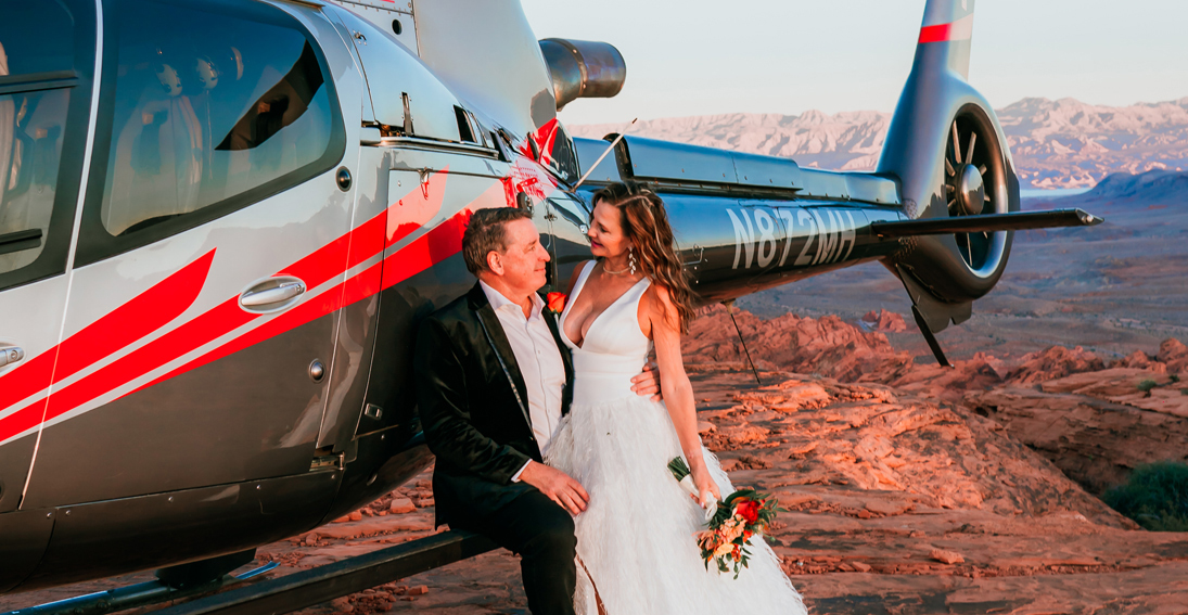 Romantic helicopter wedding at Valley of Fire, surrounded by stunning desert landscapes