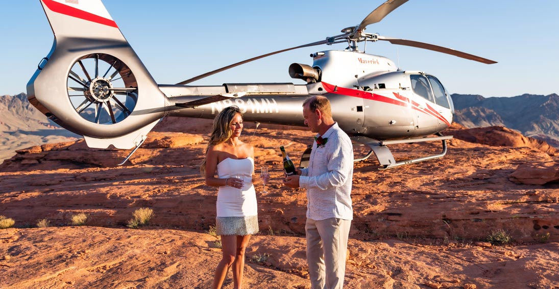 Bride and groom toast to their wedding at the Valley of Fire